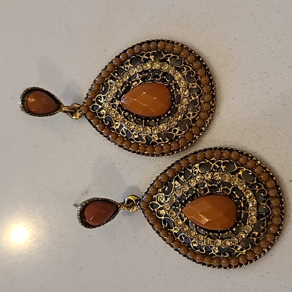 Rust Orange /Gold Statement Earrings - image 1
